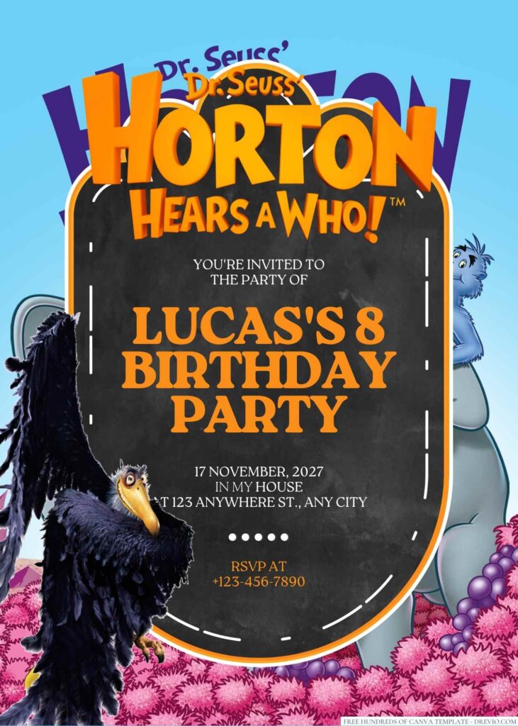 Free Editable Horton Hears a Who! Birthday Invitation