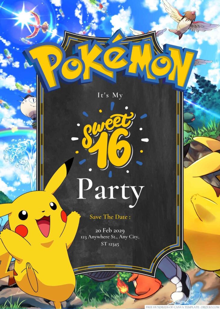 Free Editable Pikachu Pokemon Birthday Invitation