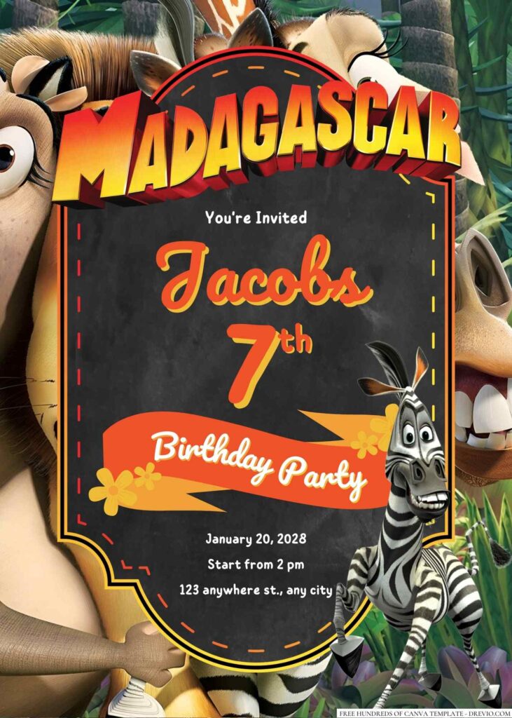 Free Editable Madagascar Birthday Invitation