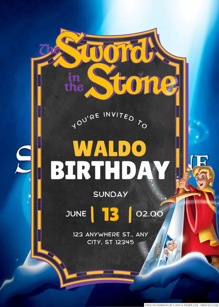 Free Editable The Sword in the Stone Birthday Invitation