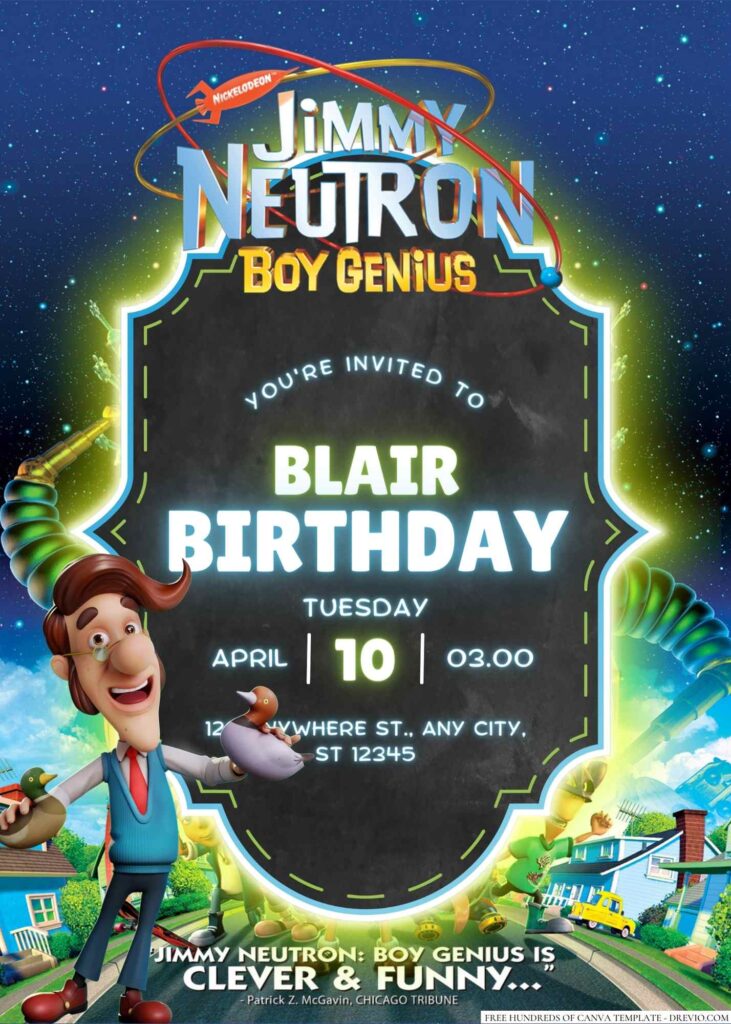 Free Editable Jimmy Neutron Boy Genius Birthday Invitation