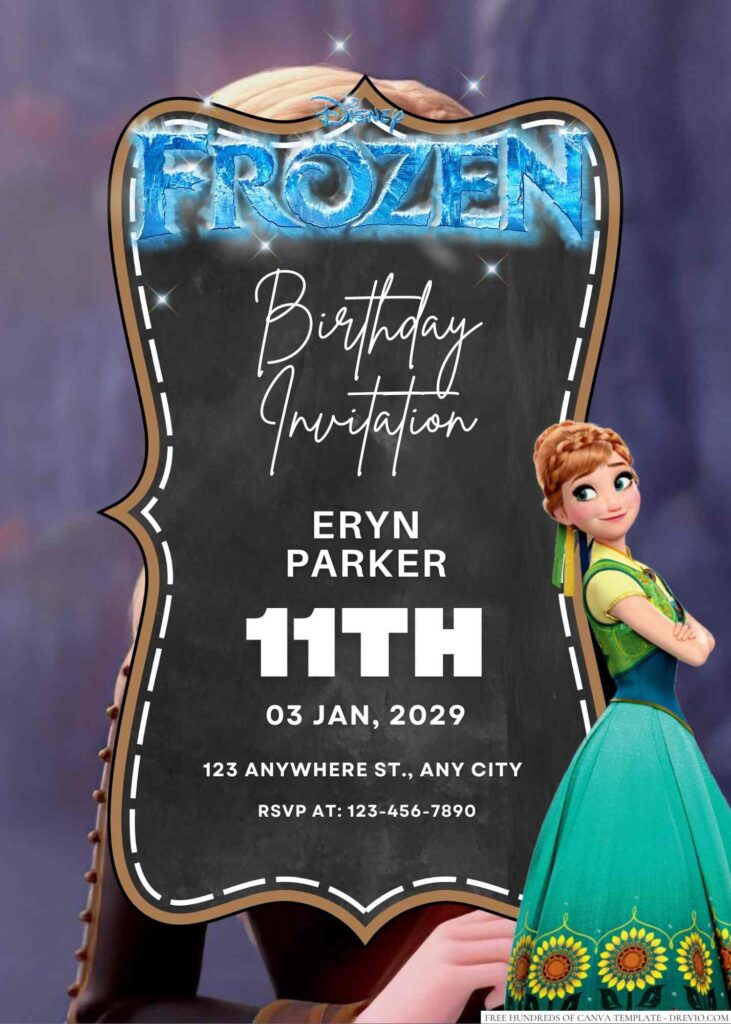 Free Editable Anna Frozen Birthday Invitation