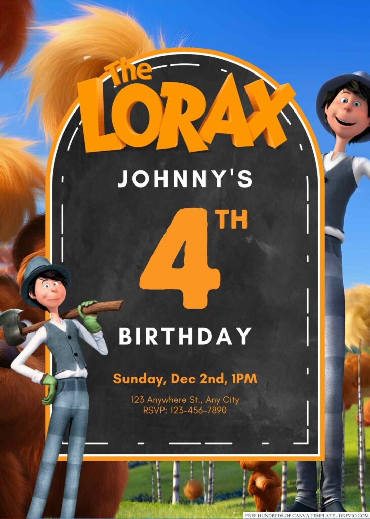 Free Editable The Lorax Birthday Invitation