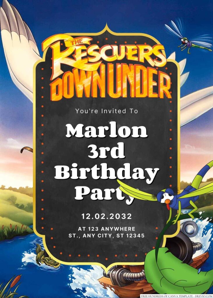 Free Editable The Rescuers Down Under Birthday Invitatio