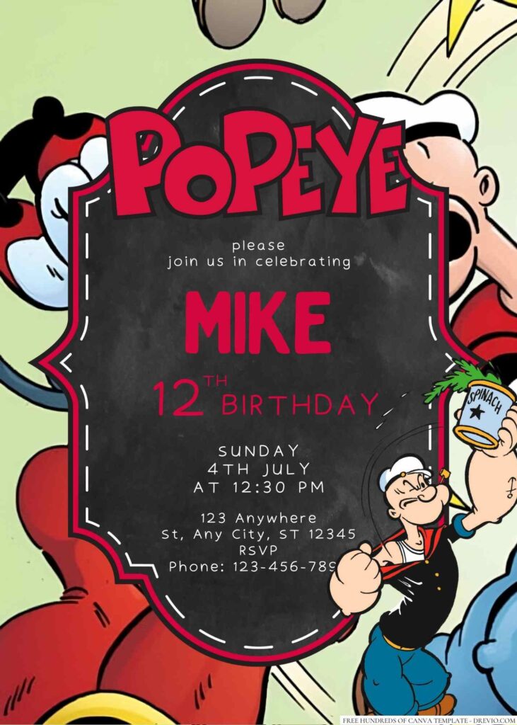 Free Editable Popeye Birthday Invitation