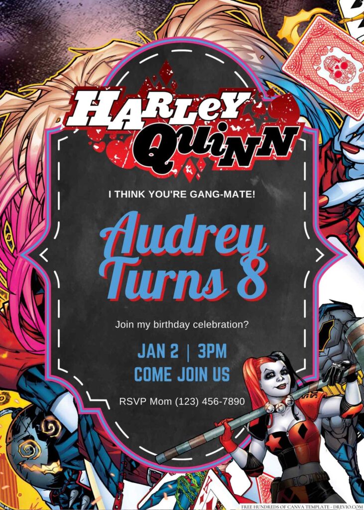 Free Editable Harley Quinn Birthday Invitation