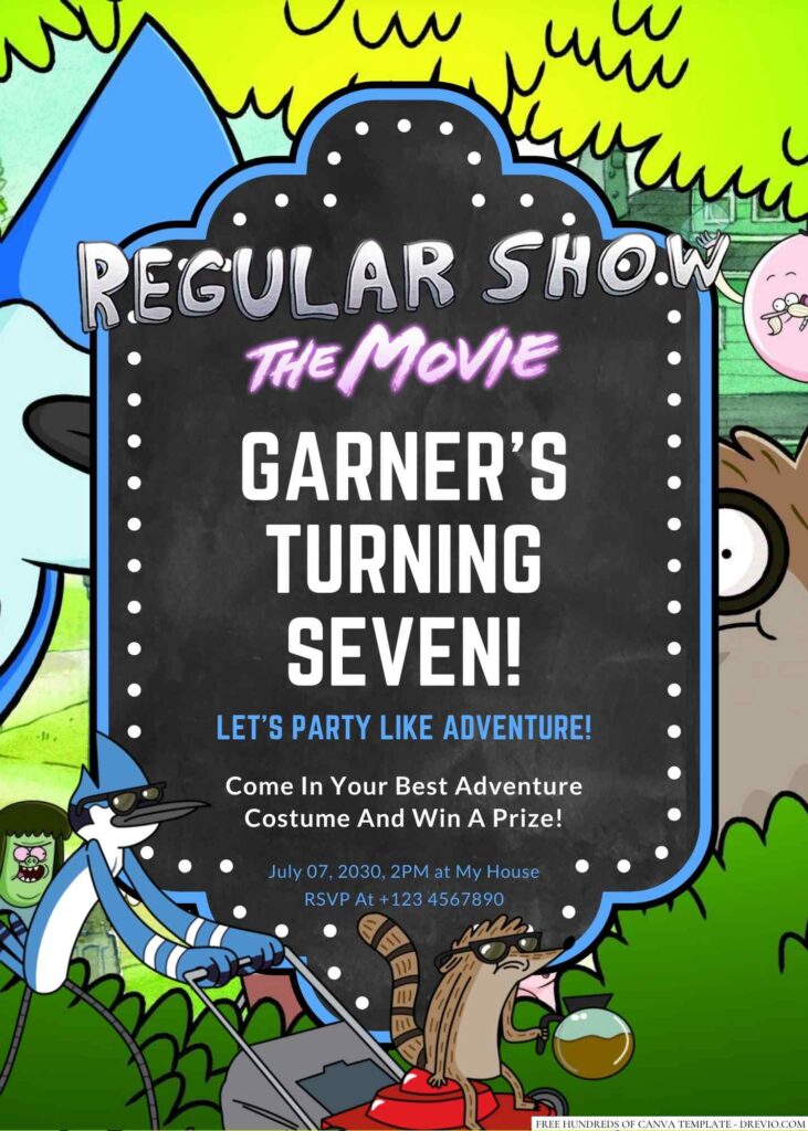 Free Editable Mordecai and Rigby (Regular Show) Birthday Invitation