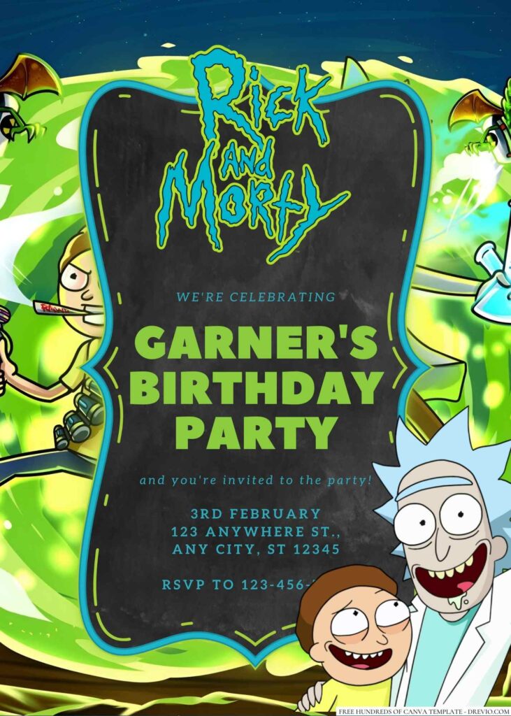 Free Editable Rick and Morty Birthday Invitation