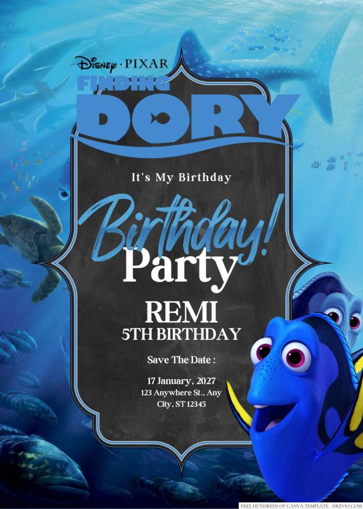 Free Editable Finding Dory Birthday Invitation