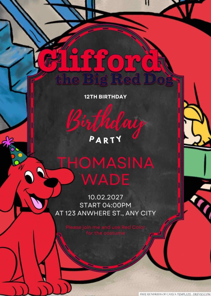 Free Editable Clifford the Big Red Dog Birthday Invitation
