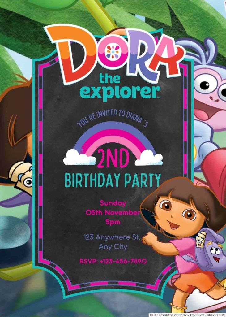 Free Editable Dora the Explorer Birthday Invitation