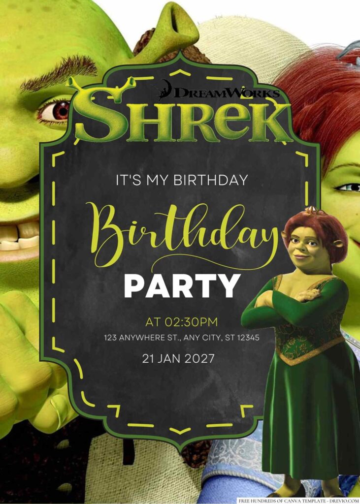 Free Editable Fiona from Shrek Birthday Invitation
