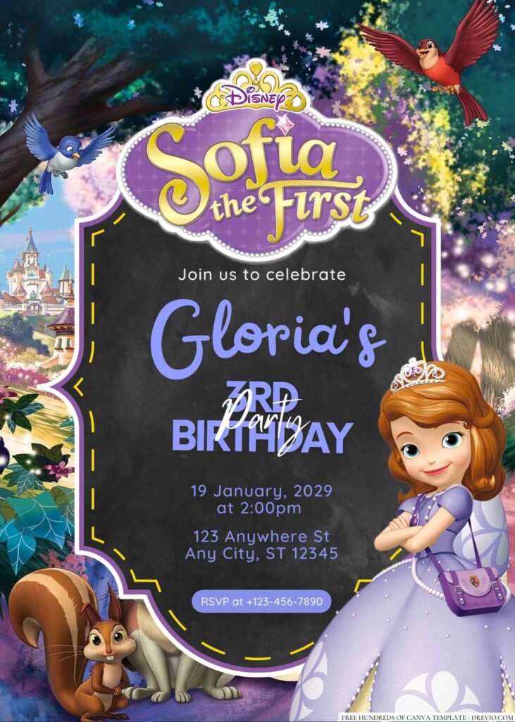 Free Editable Sofia the First Birthday Invitation