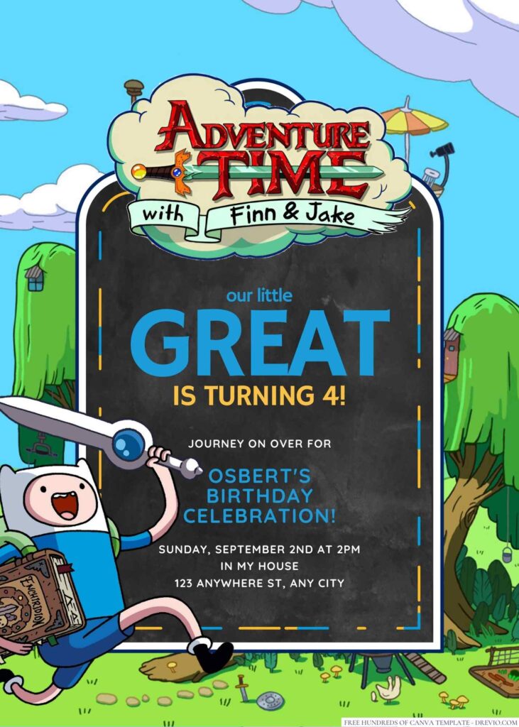 Free Editable Adventure Time Birthday Invitation