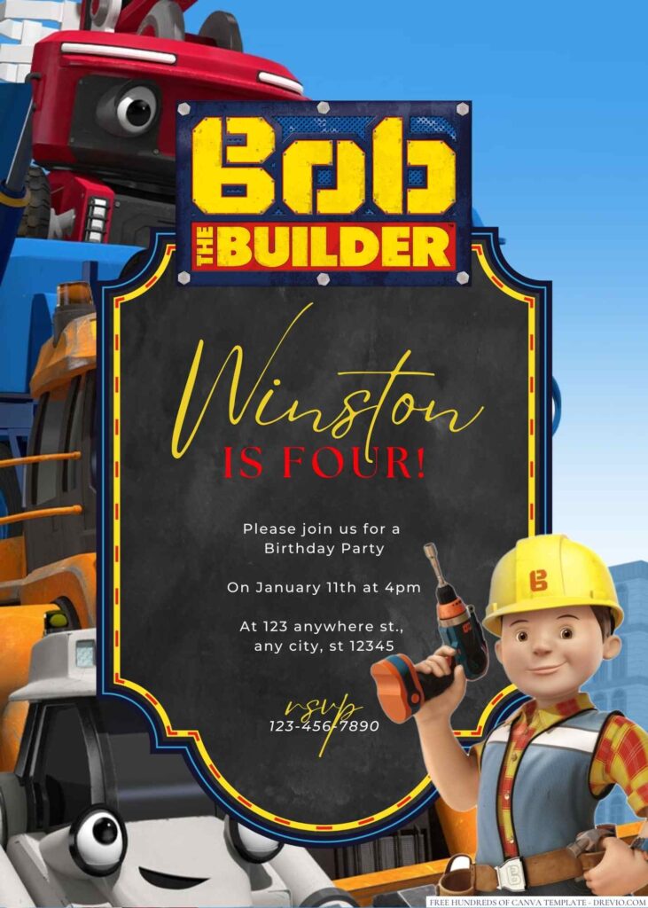 Free Editable Bob the Builder Birthday Invitation