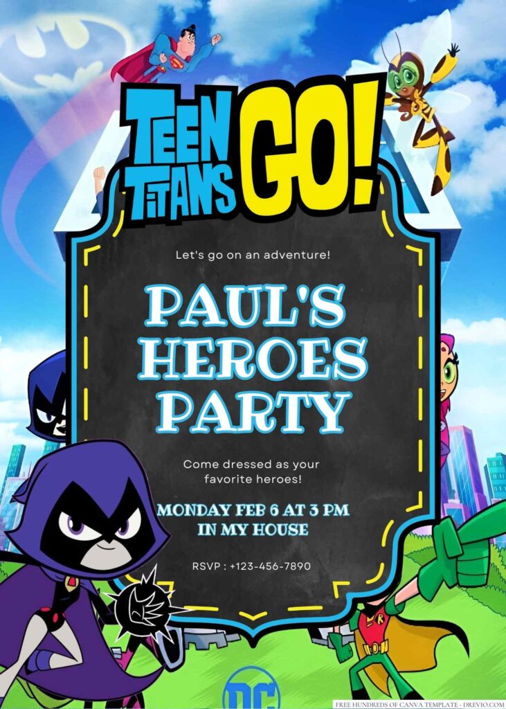 Free Editable Teen Titans Go! Birthday Invitation