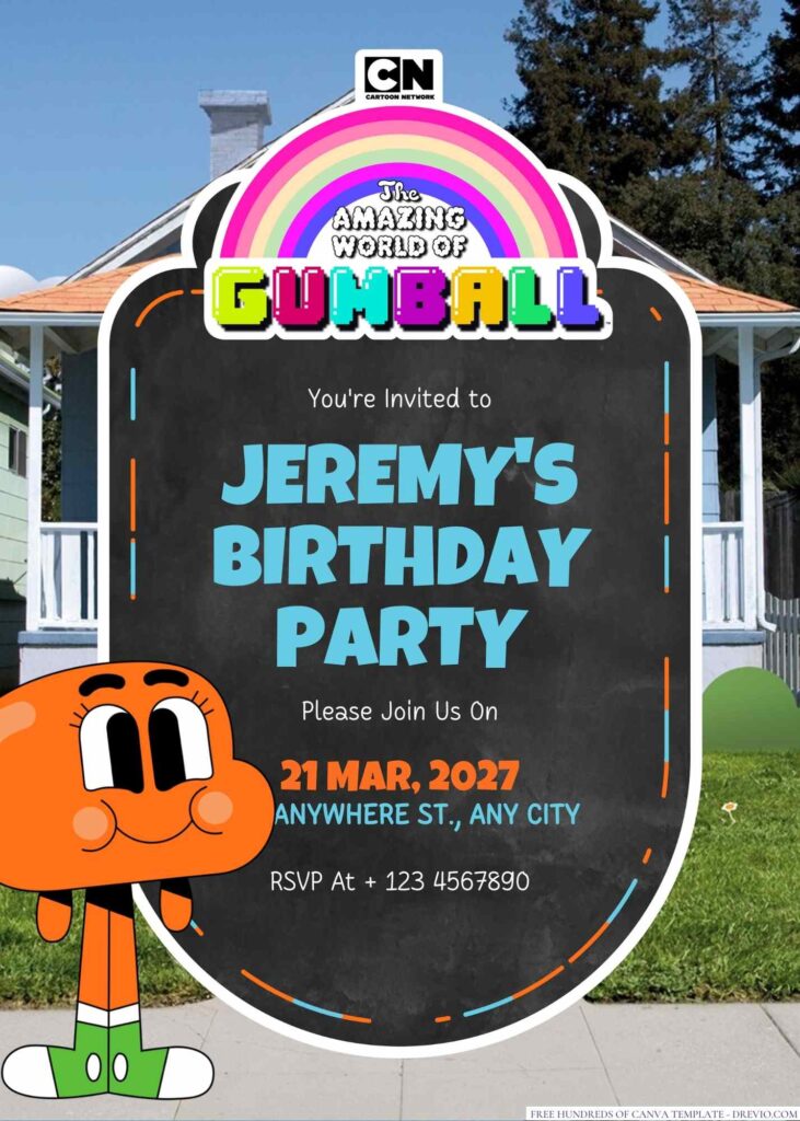 Free Editable The Amazing World of Gumball Birthday Invitation
