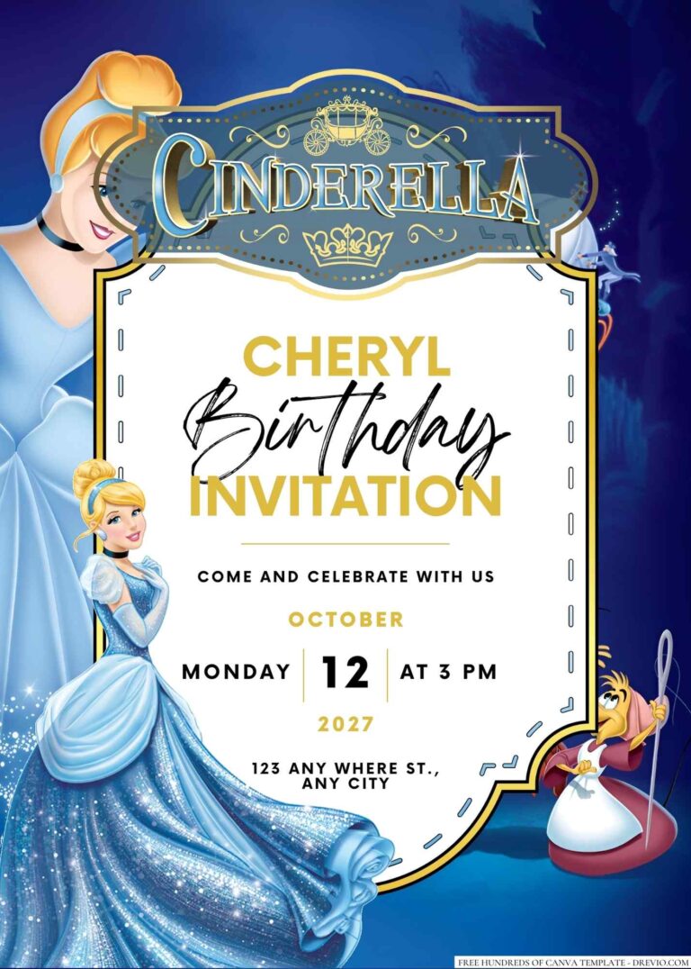 Free Editable Cinderella Birthday Invitation