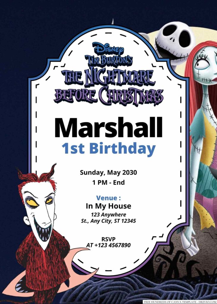 Free Editable The Nightmare Before Christmas Birthday Invitation