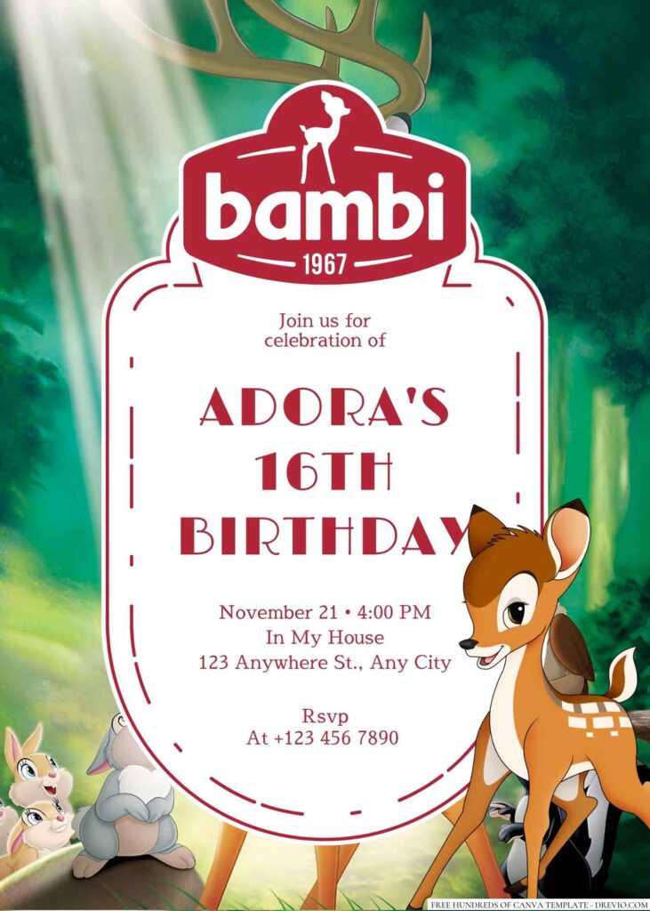 Free Editable Bambi Birthday Invitation