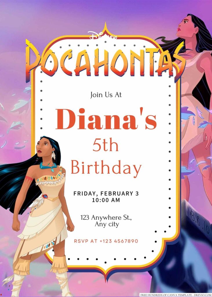 Free Editable Pocahontas Birthday Invitation