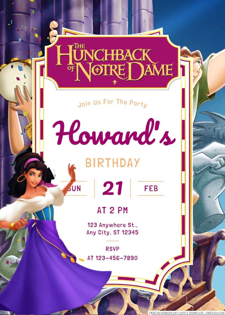Free Editable The Hunchback of Notre Dame Birthday Invitation