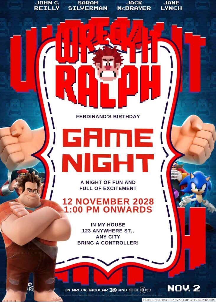 Free Editable Wreck-It Ralph Birthday Invitation