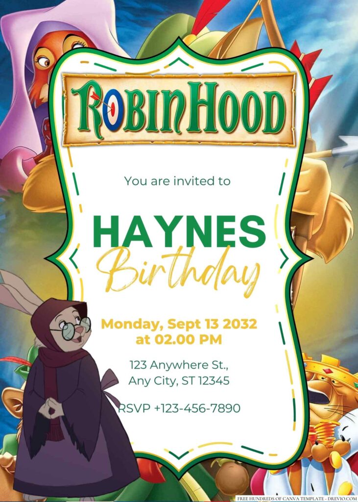 Free Editable Robin Hood Birthday Invitation