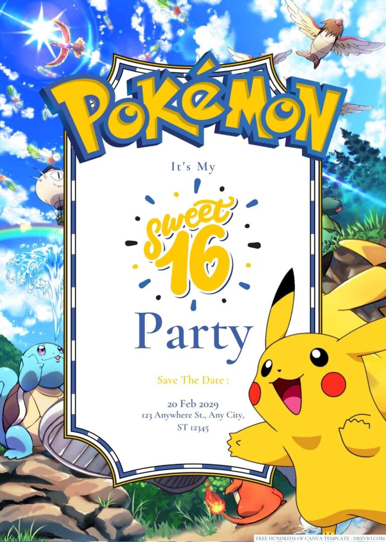 Free Editable Pikachu Pokemon Birthday Invitation