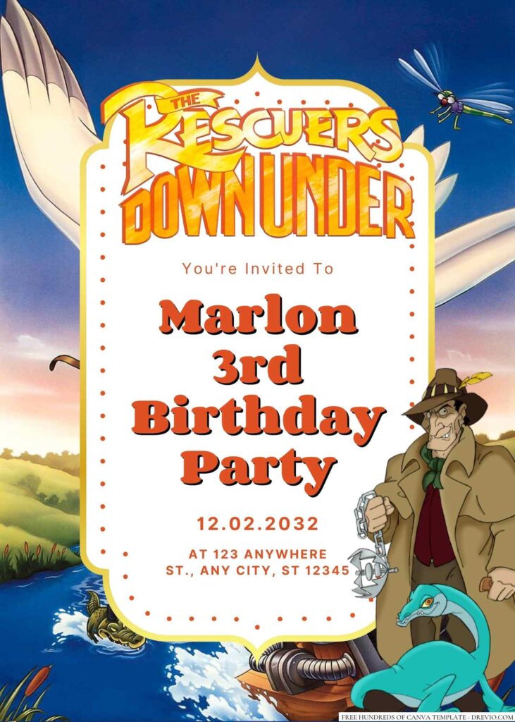 Free Editable The Rescuers Down Under Birthday Invitatio