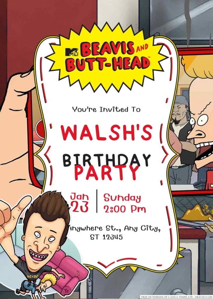 Free Editable Beavis & Butt-Head Birthday Invitation