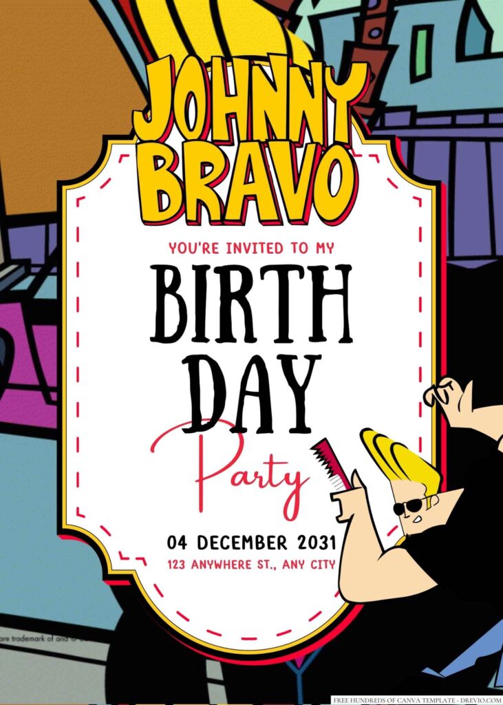 Free Editable Johnny Bravo Birthday Invitation 