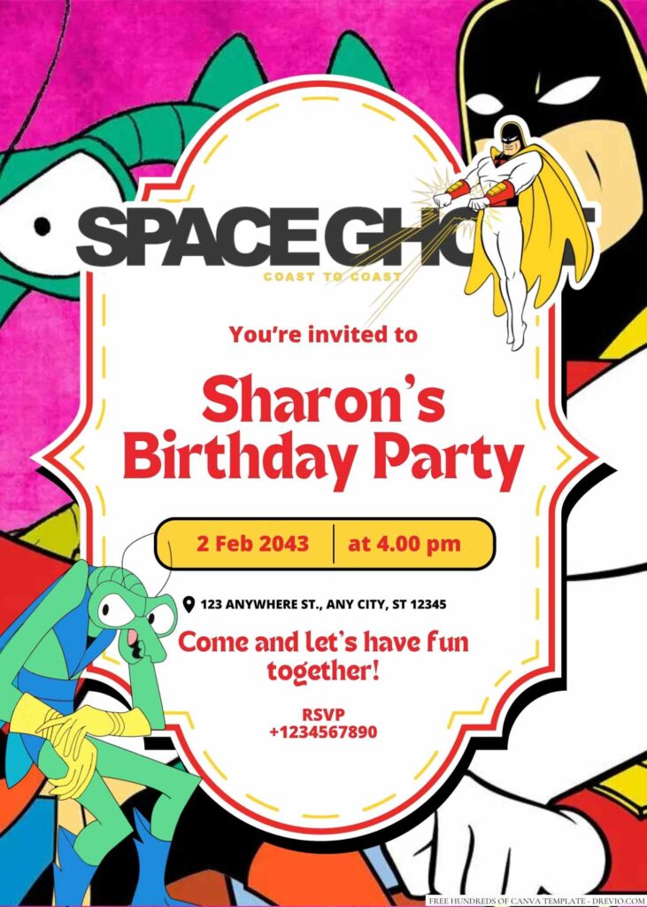 Free Editable Space Ghost (Coast to Coast) Birthday Invitation