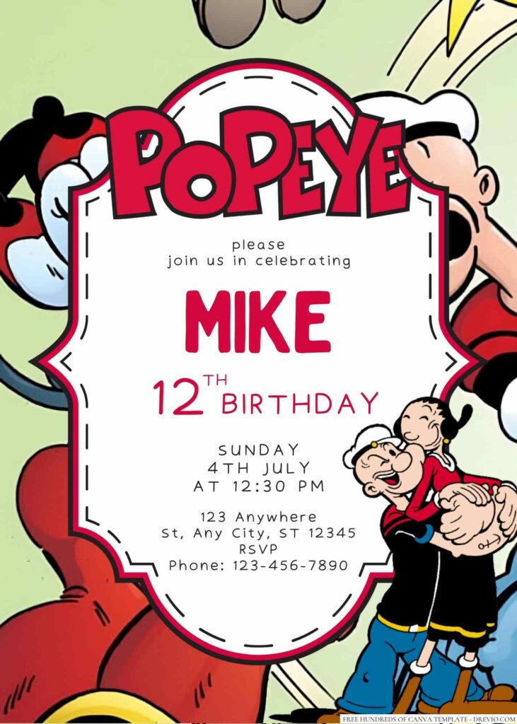 Free Editable Popeye Birthday Invitation