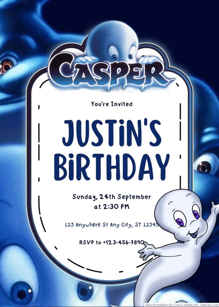 Free Editable Casper Ghost Birthday Invitation