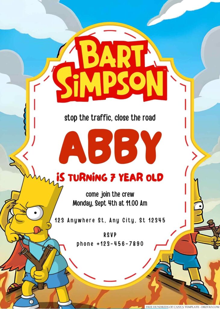 Free Editable Bart Simpson (The Simpsons) Birthday Invitation