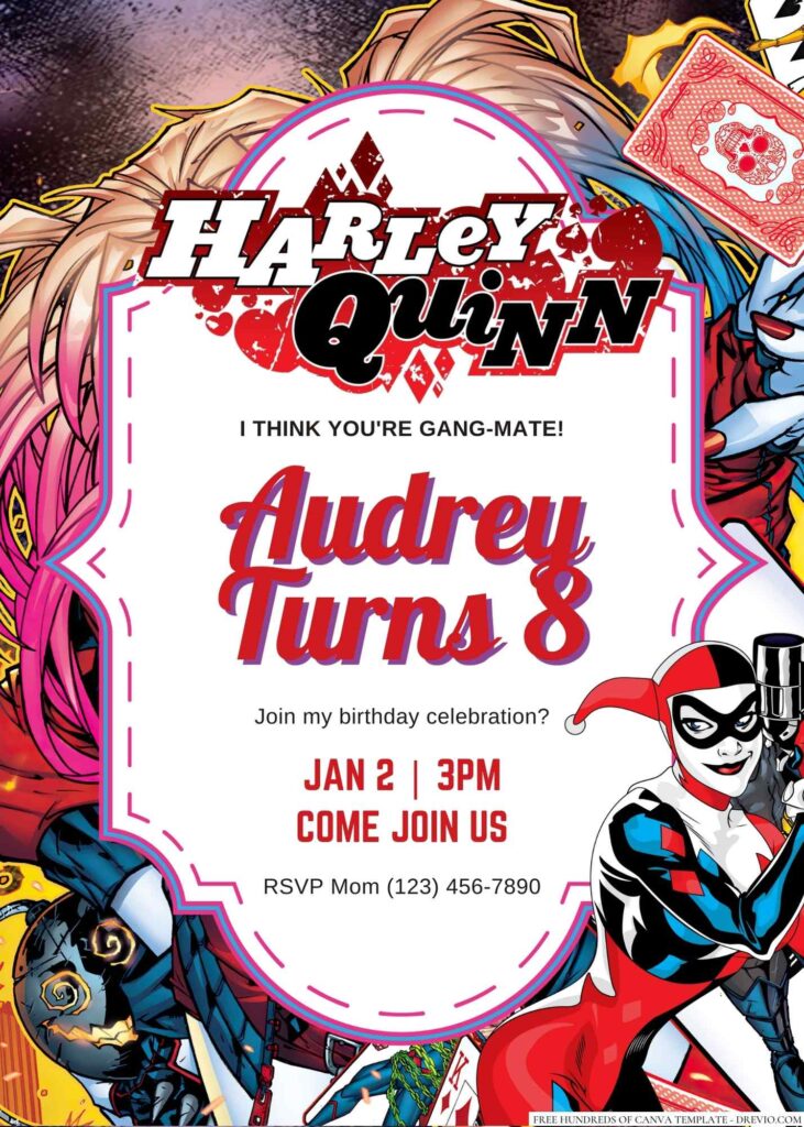 Free Editable Harley Quinn Birthday Invitation