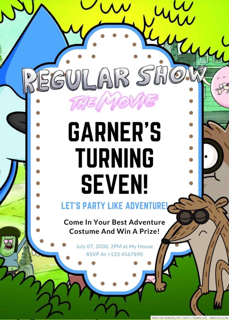 Free Editable Mordecai and Rigby (Regular Show) Birthday Invitation