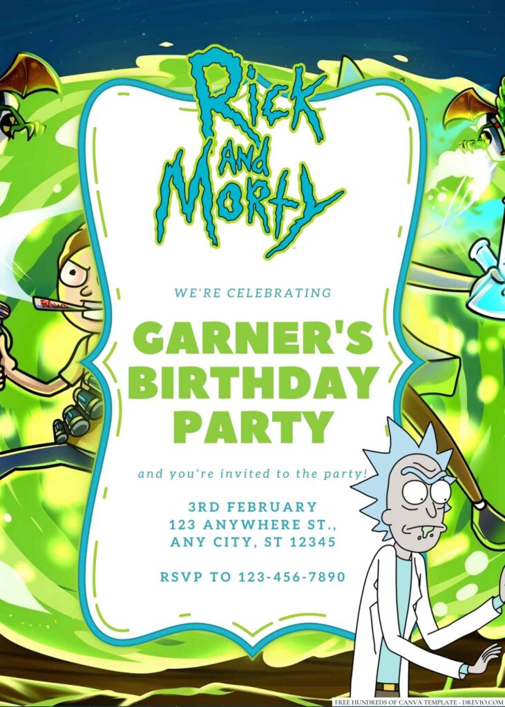Free Editable Rick and Morty Birthday Invitation
