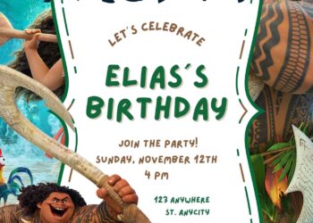 Free Editable Maui from Moana Birthday invitation