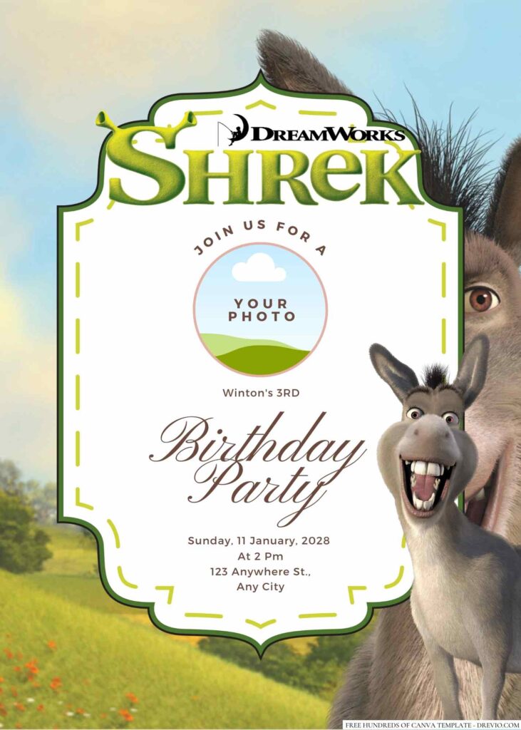 Free Editable Donkey from Shrek Birthday Invitation