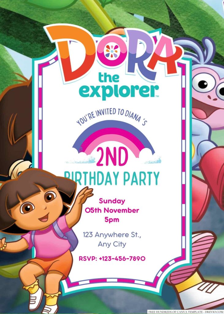 Free Editable Dora the Explorer Birthday Invitation