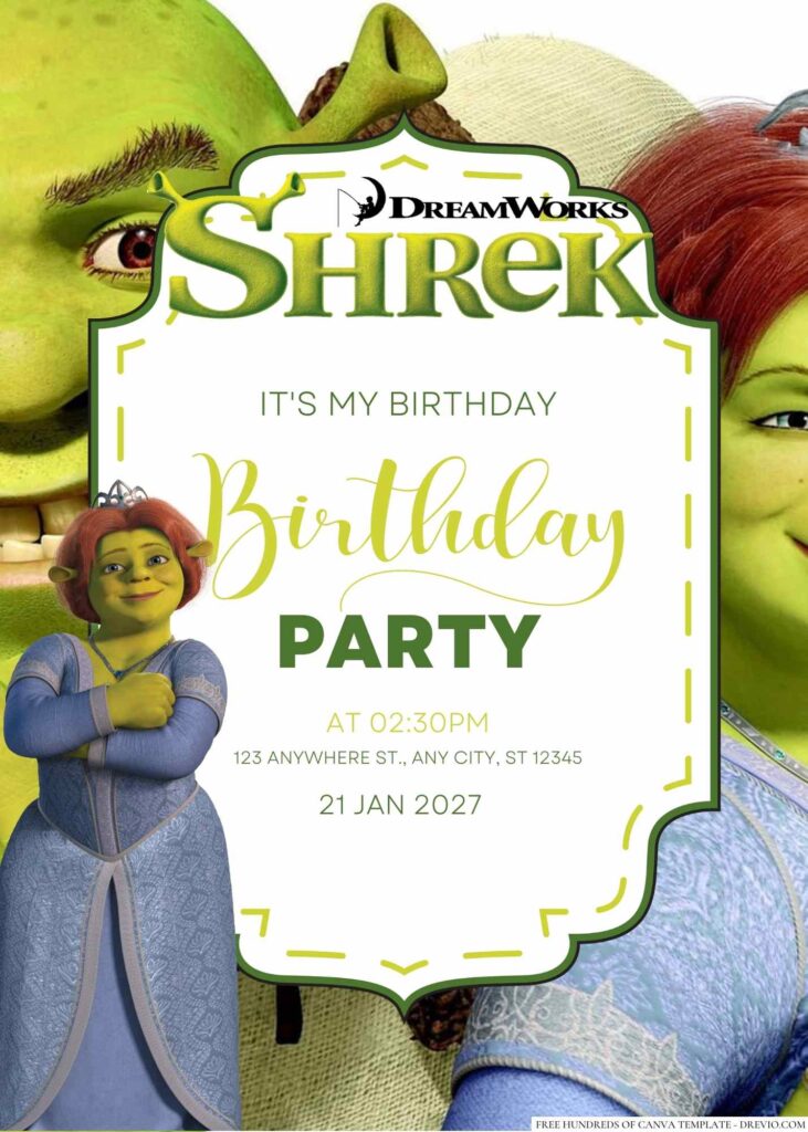 Free Editable Fiona from Shrek Birthday Invitation