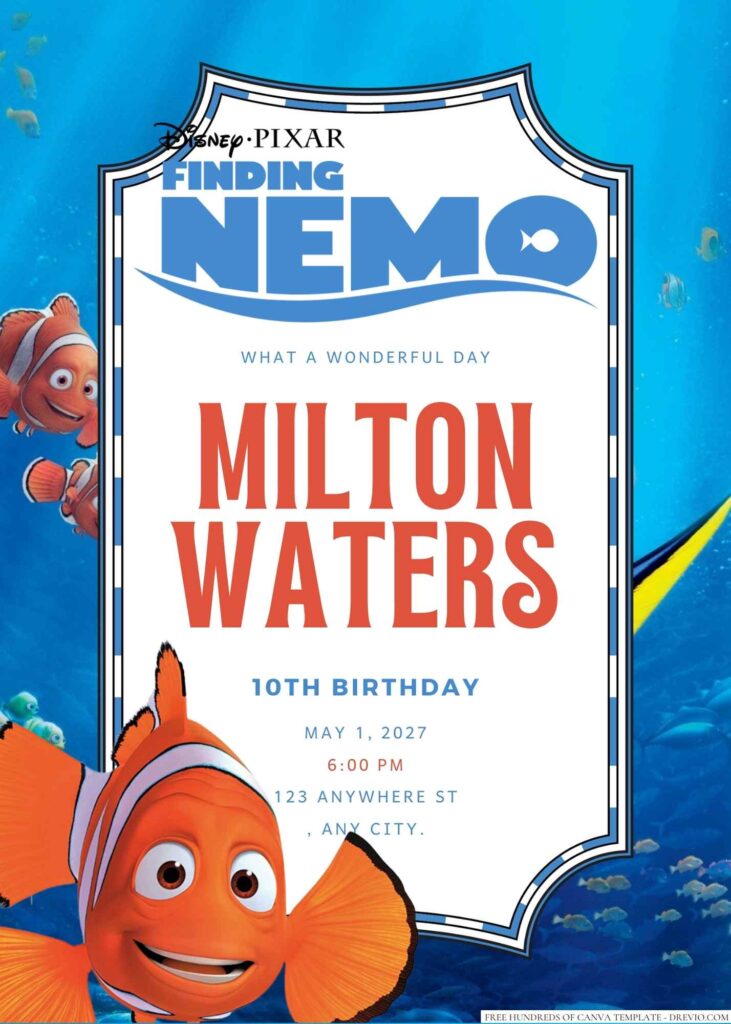 Free Editable Finding Nemo Birthday Invitation