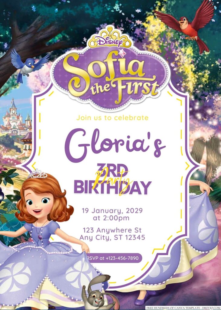 Free Editable Sofia the First Birthday Invitation