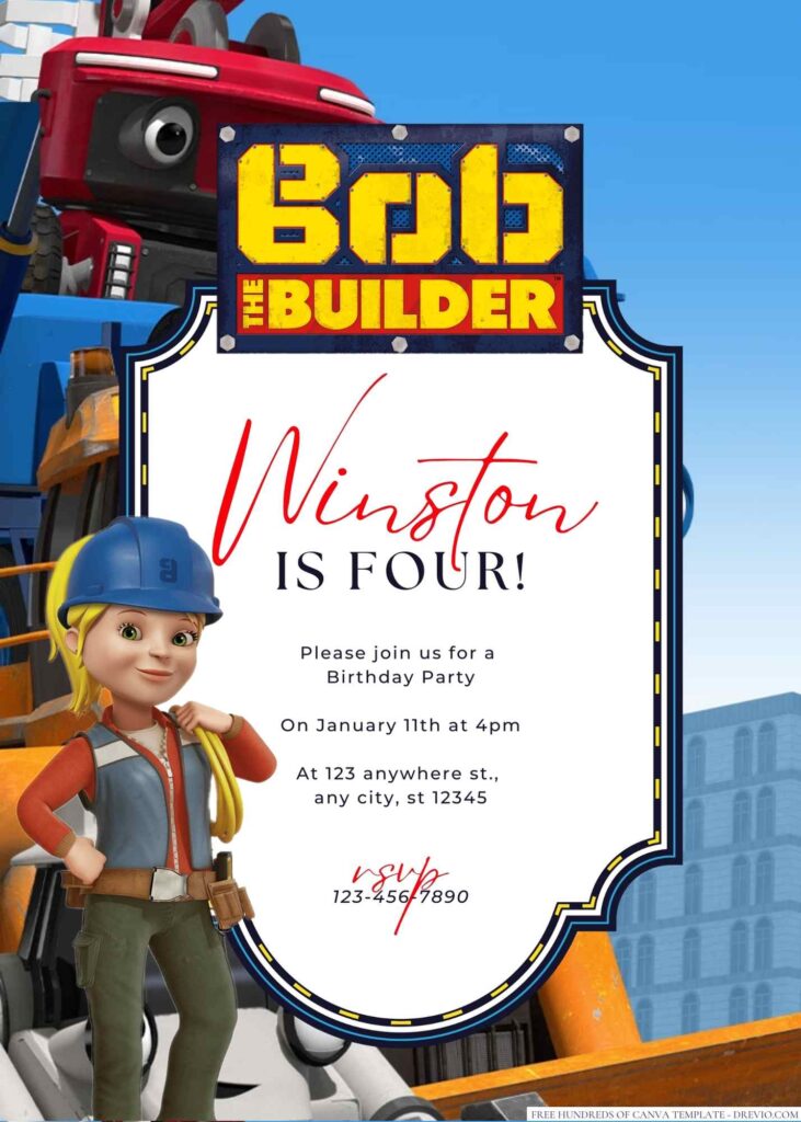 Free Editable Bob the Builder Birthday Invitation