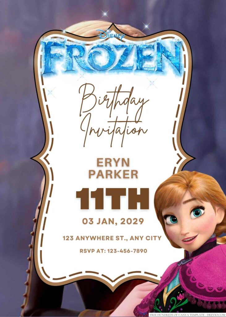 Free Editable Anna Frozen Birthday Invitation