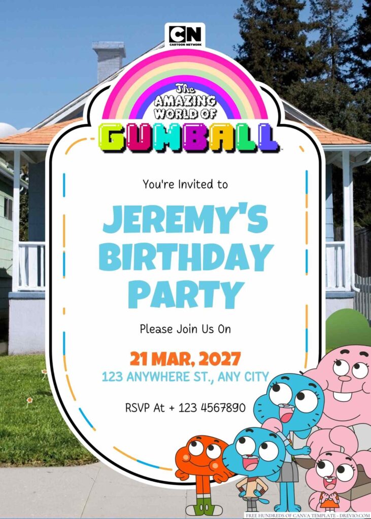 Free Editable The Amazing World of Gumball Birthday Invitation