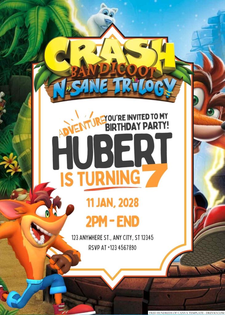 Free Editable Crash Bandicoot Birthday Invitation