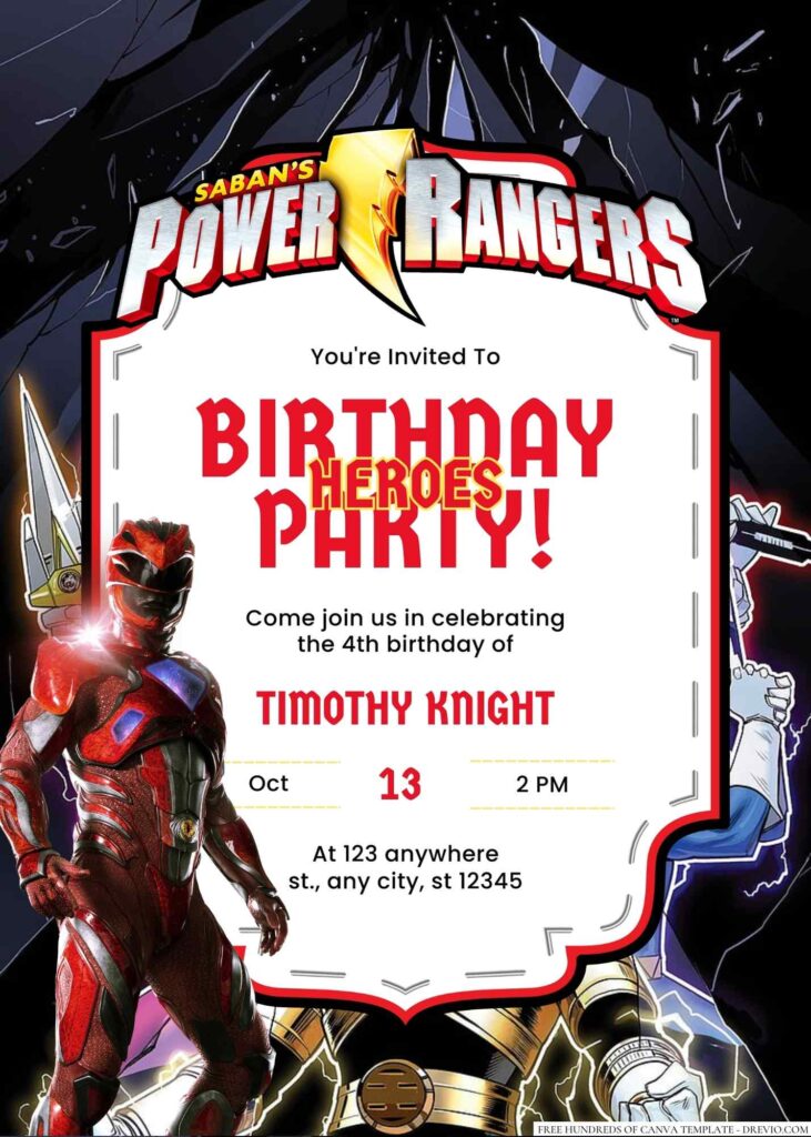 Free Editable Power Rangers Birthday Invitation